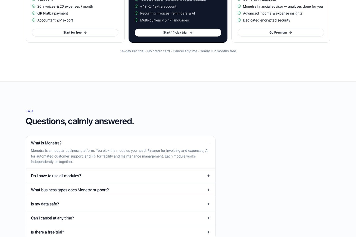 Monetra.cz invoicing platform interface designed by Prague Design Studio — 2